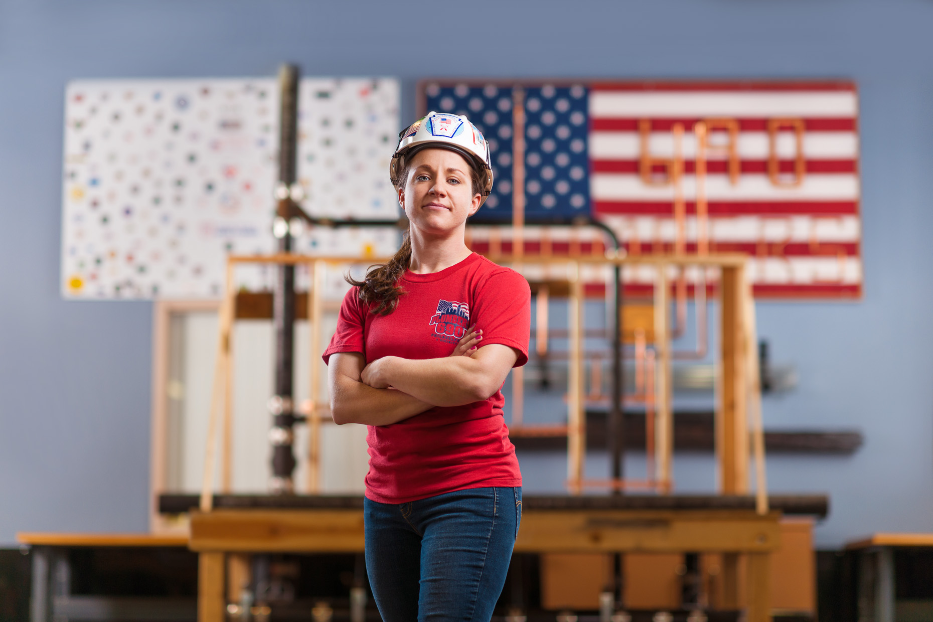 Female Plumber | USA Flag | Editorial Photographer